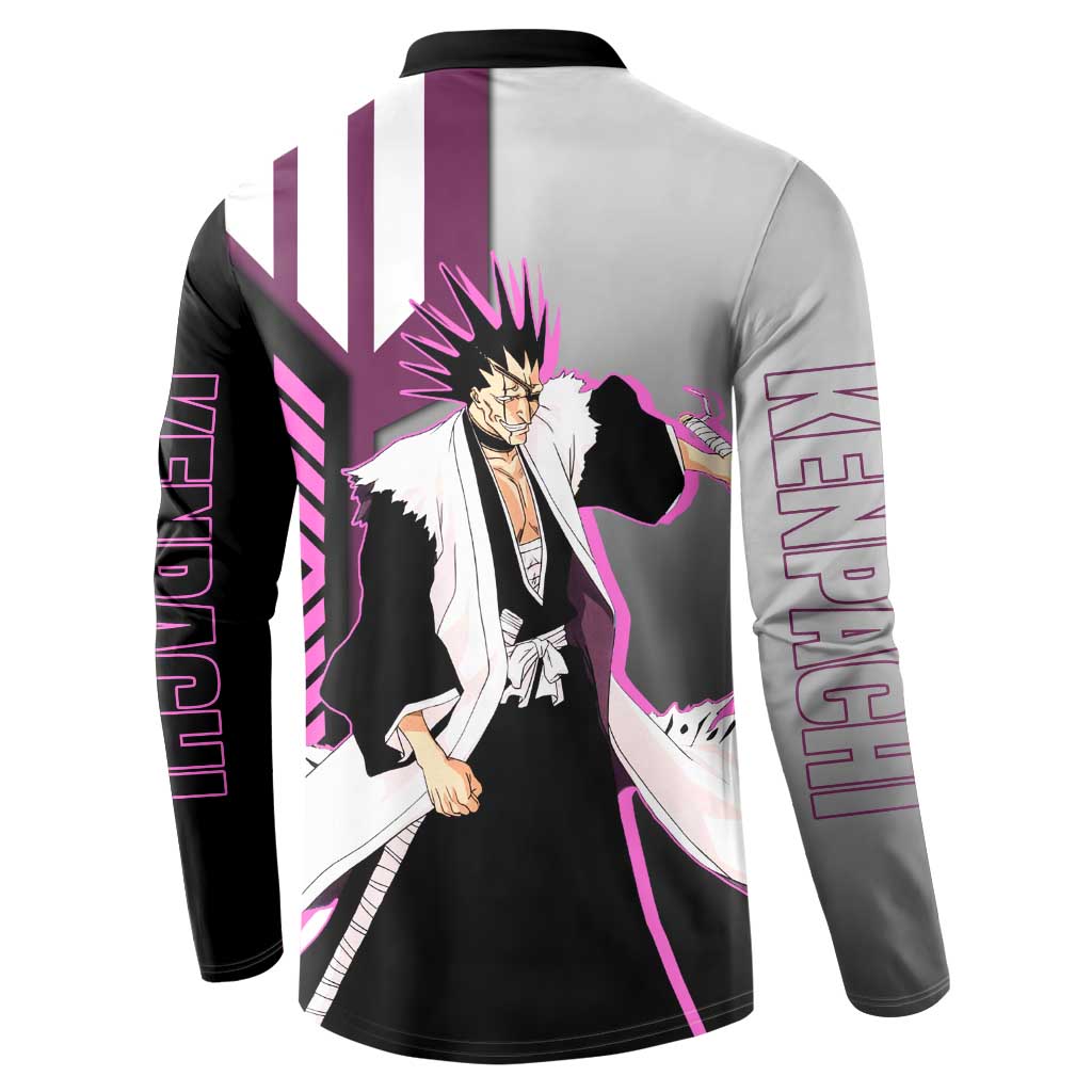 Kenpachi Zaraki from Bleach Button Sweatshirt with Sword and Battle Ready Pose Design - The Mazicc