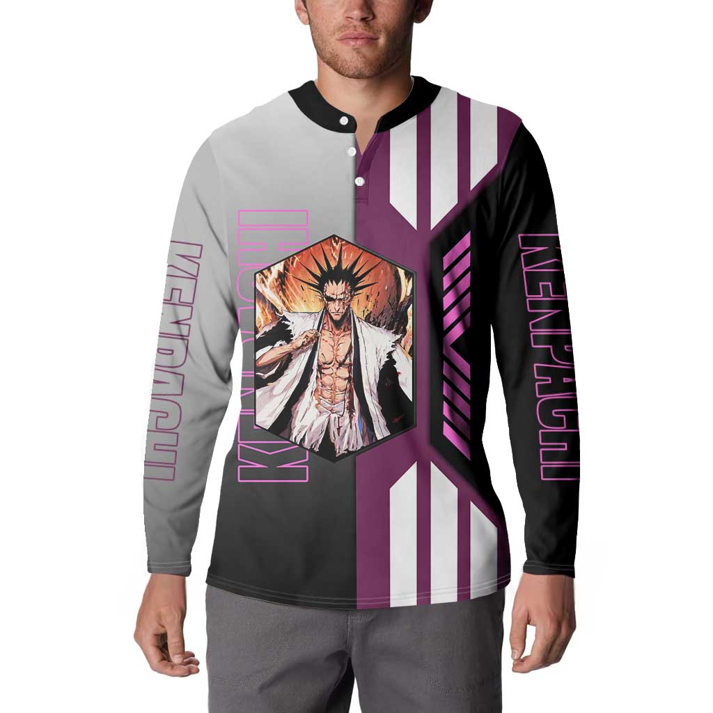 Kenpachi Zaraki from Bleach Button Sweatshirt with Sword and Battle Ready Pose Design - The Mazicc