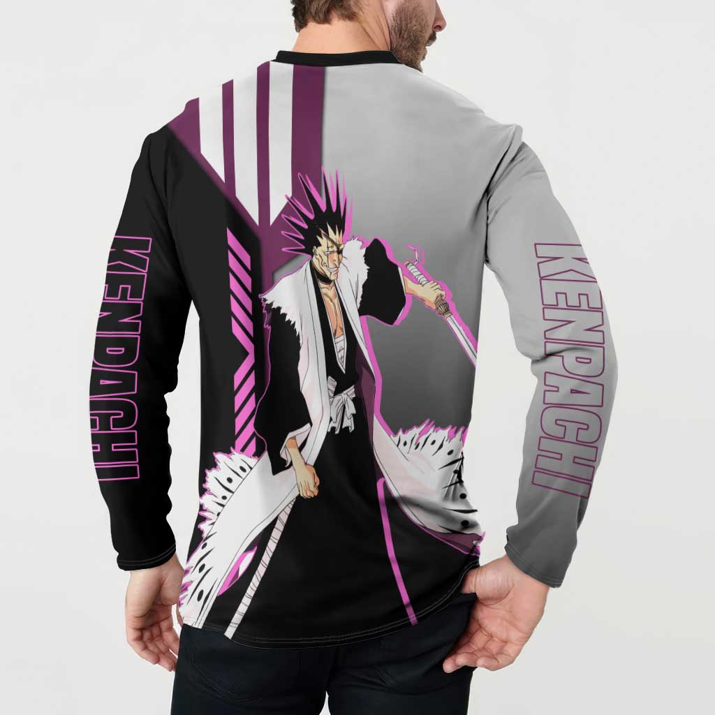 Kenpachi Zaraki from Bleach Button Sweatshirt with Sword and Battle Ready Pose Design - The Mazicc
