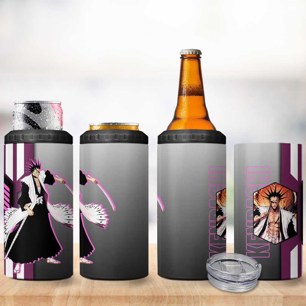 Kenpachi Zaraki from Bleach 4 in 1 Can Cooler Tumbler with Sword and Battle Ready Pose Design - The Mazicc