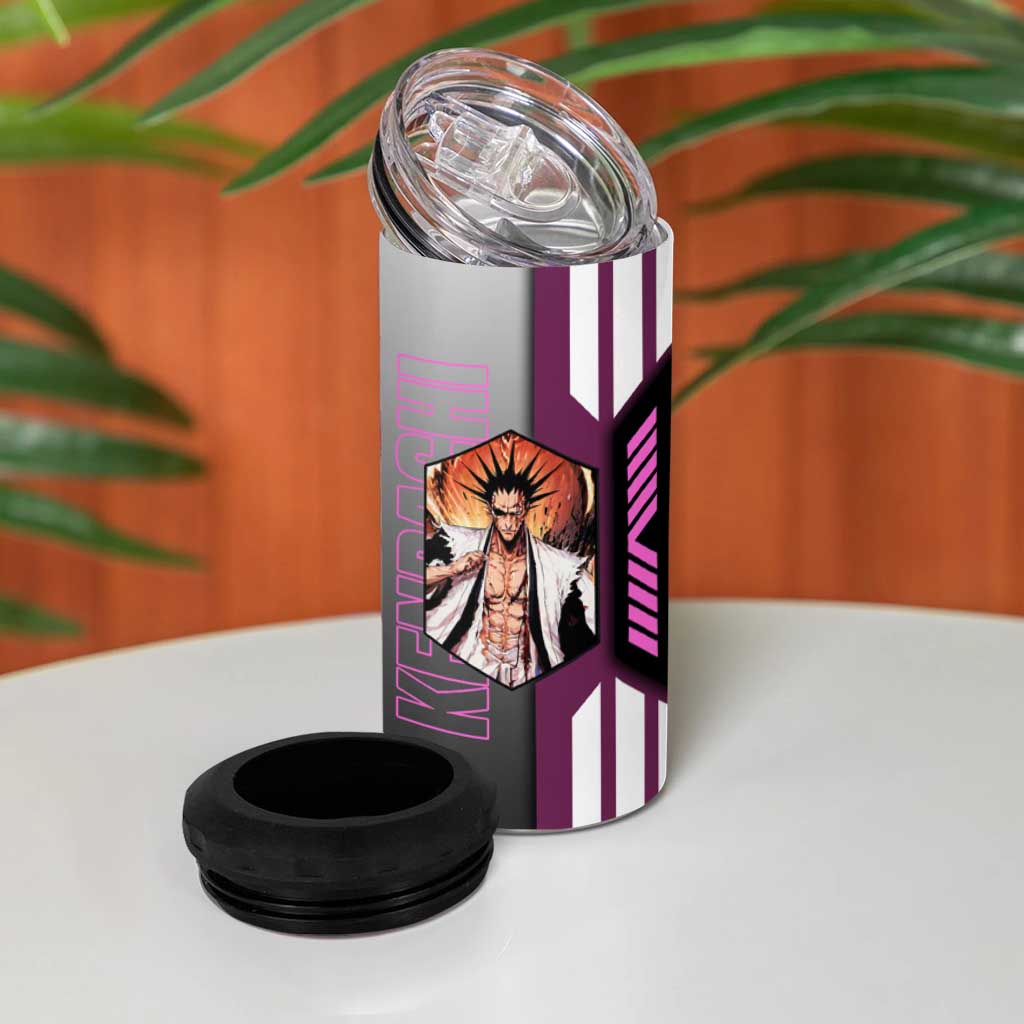 Kenpachi Zaraki from Bleach 4 in 1 Can Cooler Tumbler with Sword and Battle Ready Pose Design - The Mazicc