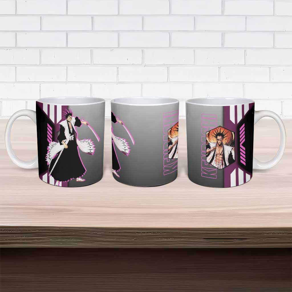 Kenpachi Zaraki from Bleach Ceramic Mug with Sword and Battle Ready Pose Design - The Mazicc