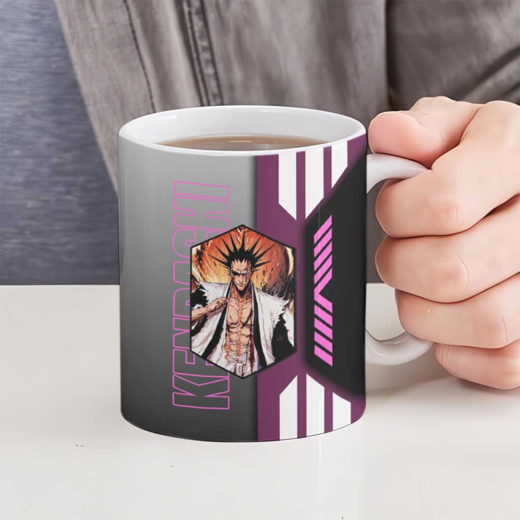 Kenpachi Zaraki from Bleach Ceramic Mug with Sword and Battle Ready Pose Design - The Mazicc