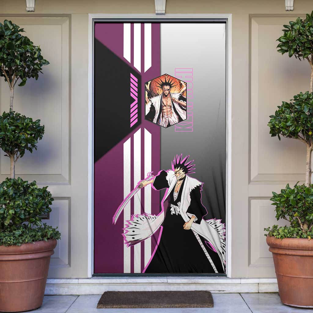Kenpachi Zaraki from Bleach Door Cover with Sword and Battle Ready Pose Design - The Mazicc