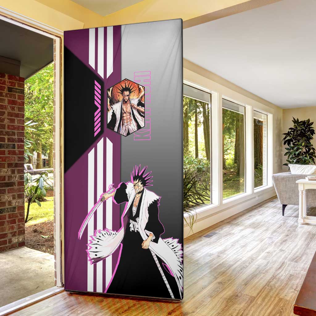 Kenpachi Zaraki from Bleach Door Cover with Sword and Battle Ready Pose Design - The Mazicc