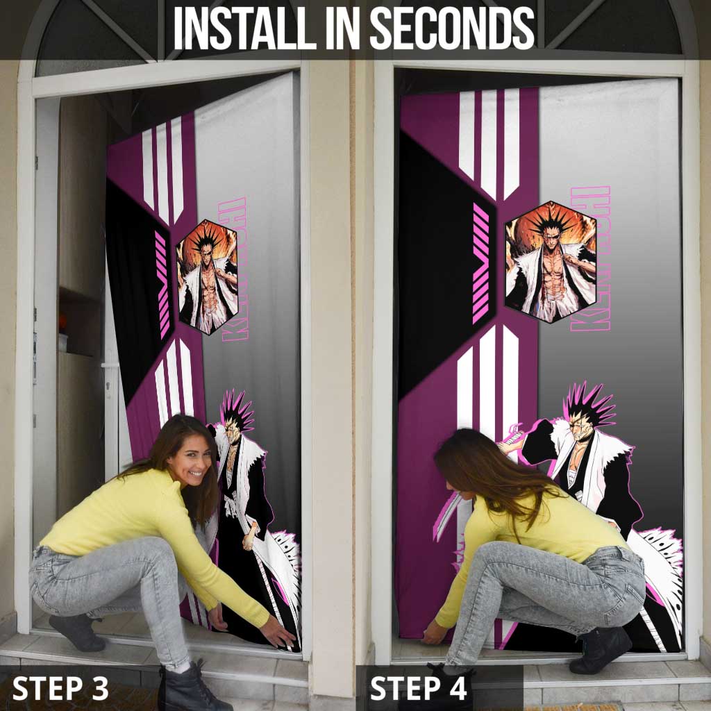 Kenpachi Zaraki from Bleach Door Cover with Sword and Battle Ready Pose Design - The Mazicc