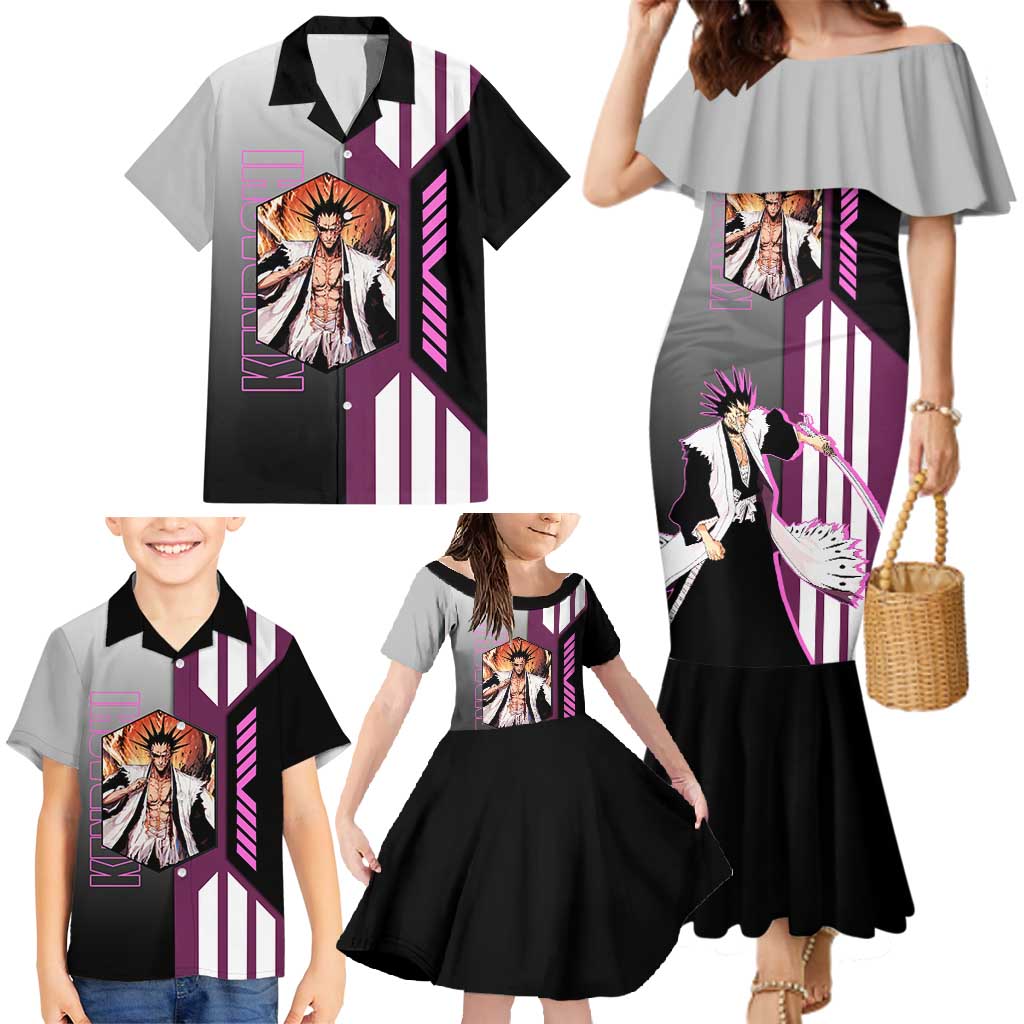 Kenpachi Zaraki from Bleach Family Matching Mermaid Dress and Hawaiian Shirt with Sword and Battle Ready Pose Design - The Mazicc