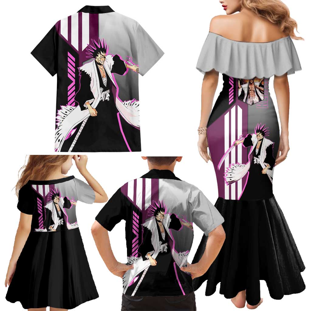 Kenpachi Zaraki from Bleach Family Matching Mermaid Dress and Hawaiian Shirt with Sword and Battle Ready Pose Design - The Mazicc