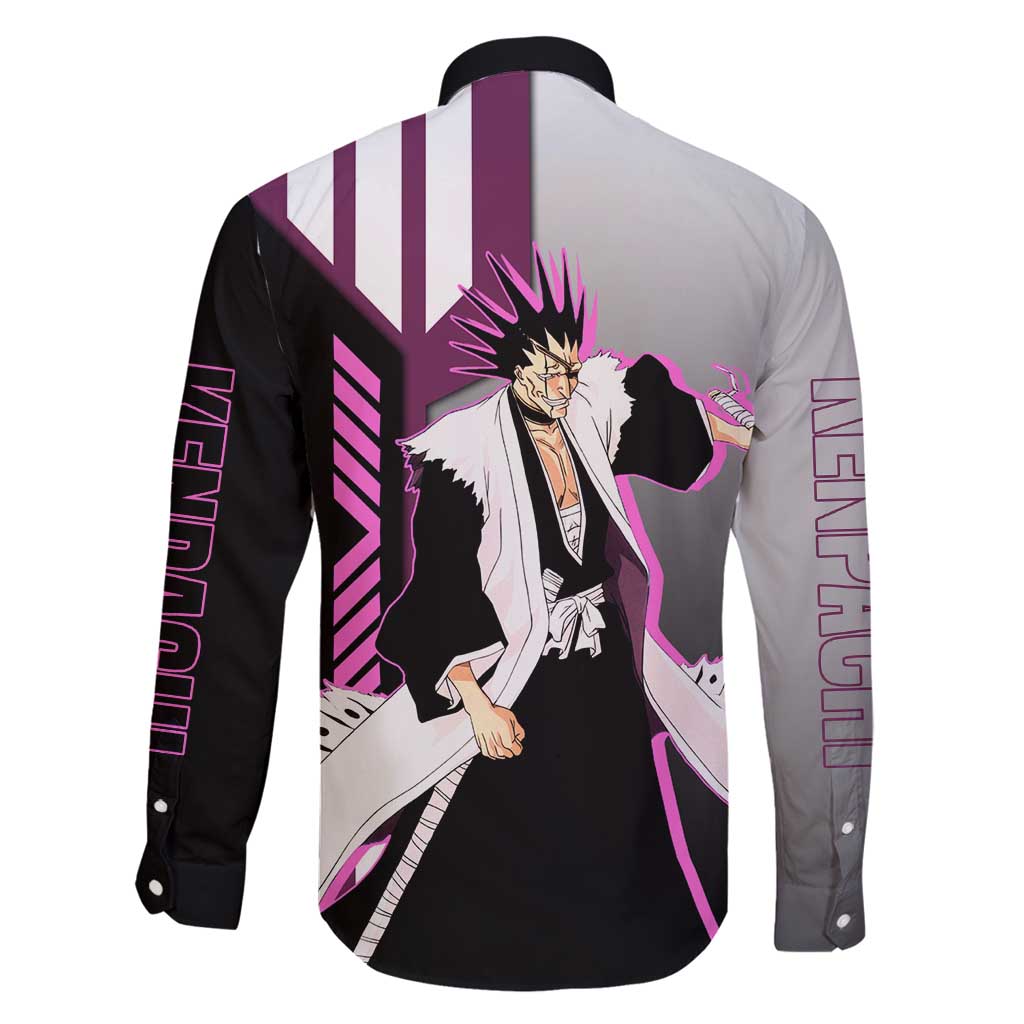 Kenpachi Zaraki from Bleach Family Matching Off Shoulder Maxi Dress and Hawaiian Shirt with Sword and Battle Ready Pose Design - The Mazicc