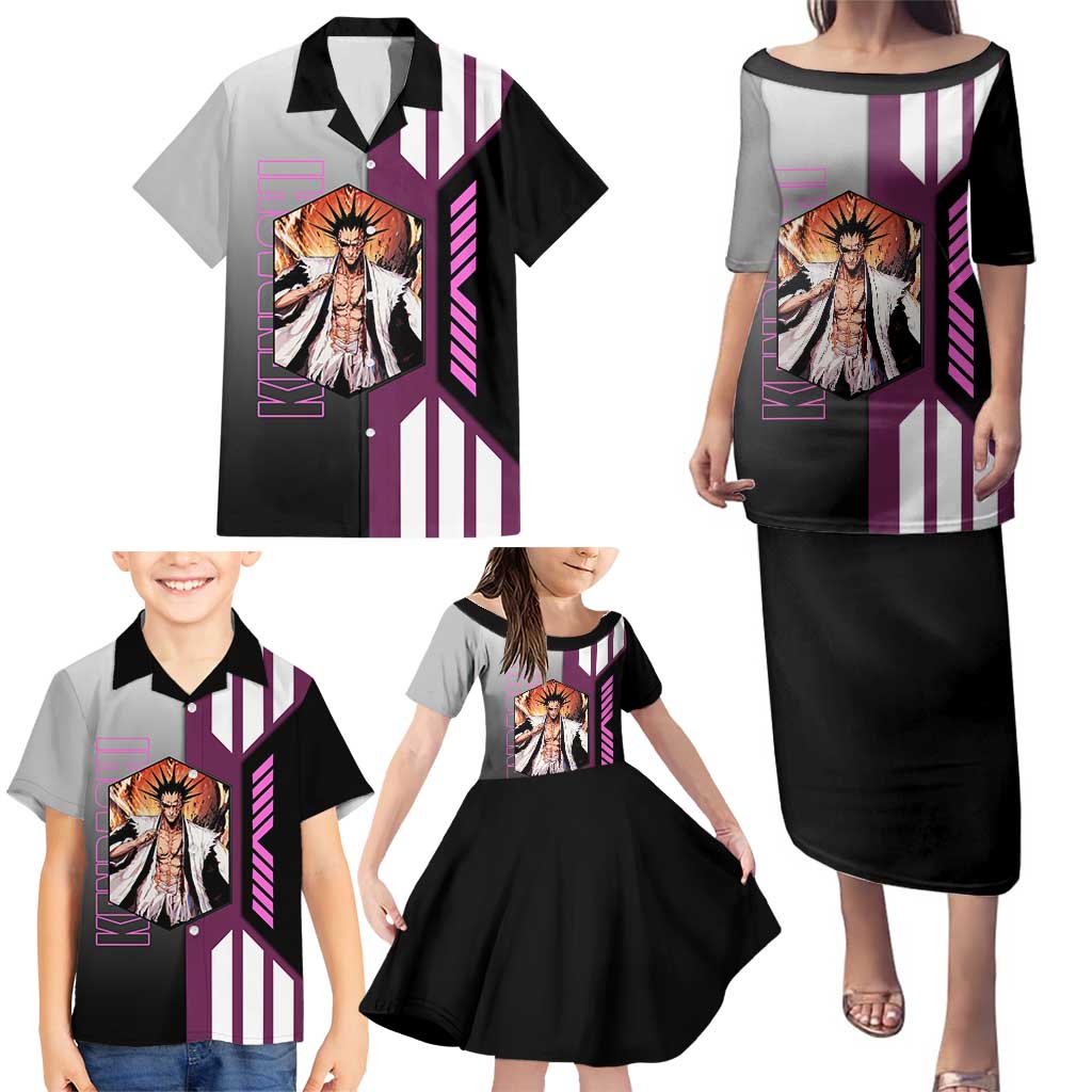Kenpachi Zaraki from Bleach Family Matching Puletasi and Hawaiian Shirt with Sword and Battle Ready Pose Design - The Mazicc