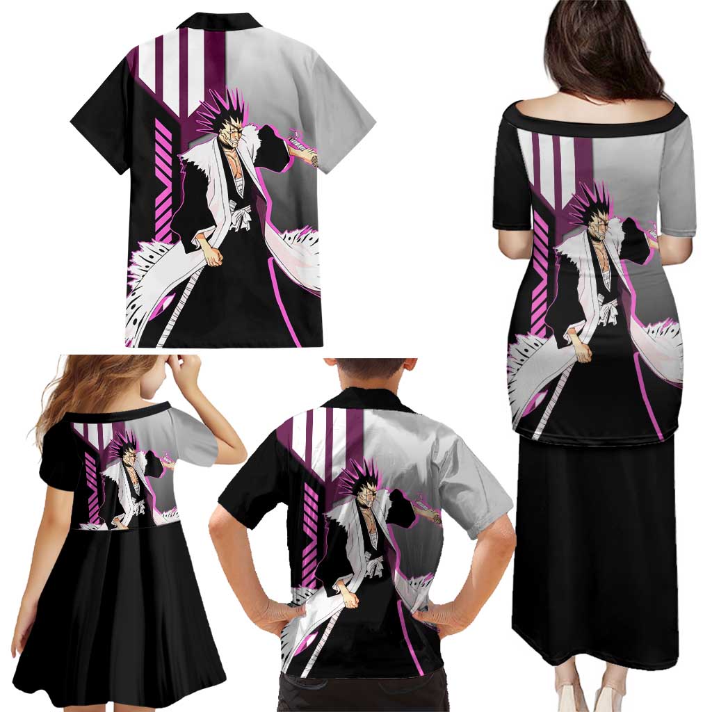 Kenpachi Zaraki from Bleach Family Matching Puletasi and Hawaiian Shirt with Sword and Battle Ready Pose Design - The Mazicc