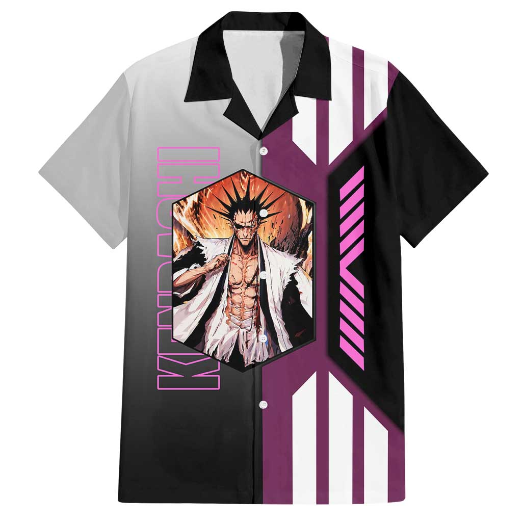 Kenpachi Zaraki from Bleach Family Matching Summer Maxi Dress and Hawaiian Shirt with Sword and Battle Ready Pose Design - The Mazicc