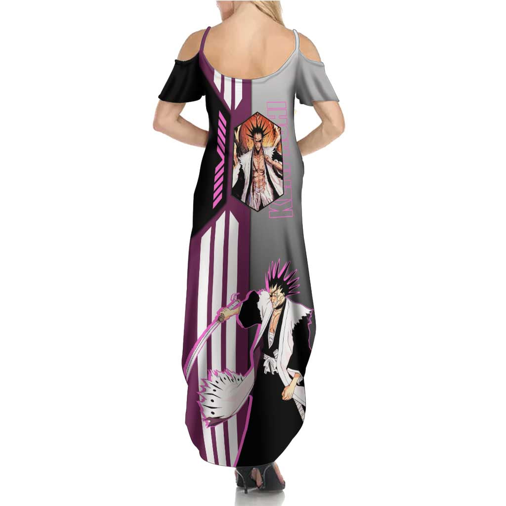 Kenpachi Zaraki from Bleach Family Matching Summer Maxi Dress and Hawaiian Shirt with Sword and Battle Ready Pose Design - The Mazicc