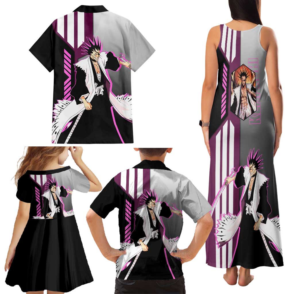 Kenpachi Zaraki from Bleach Family Matching Tank Maxi Dress and Hawaiian Shirt with Sword and Battle Ready Pose Design - The Mazicc