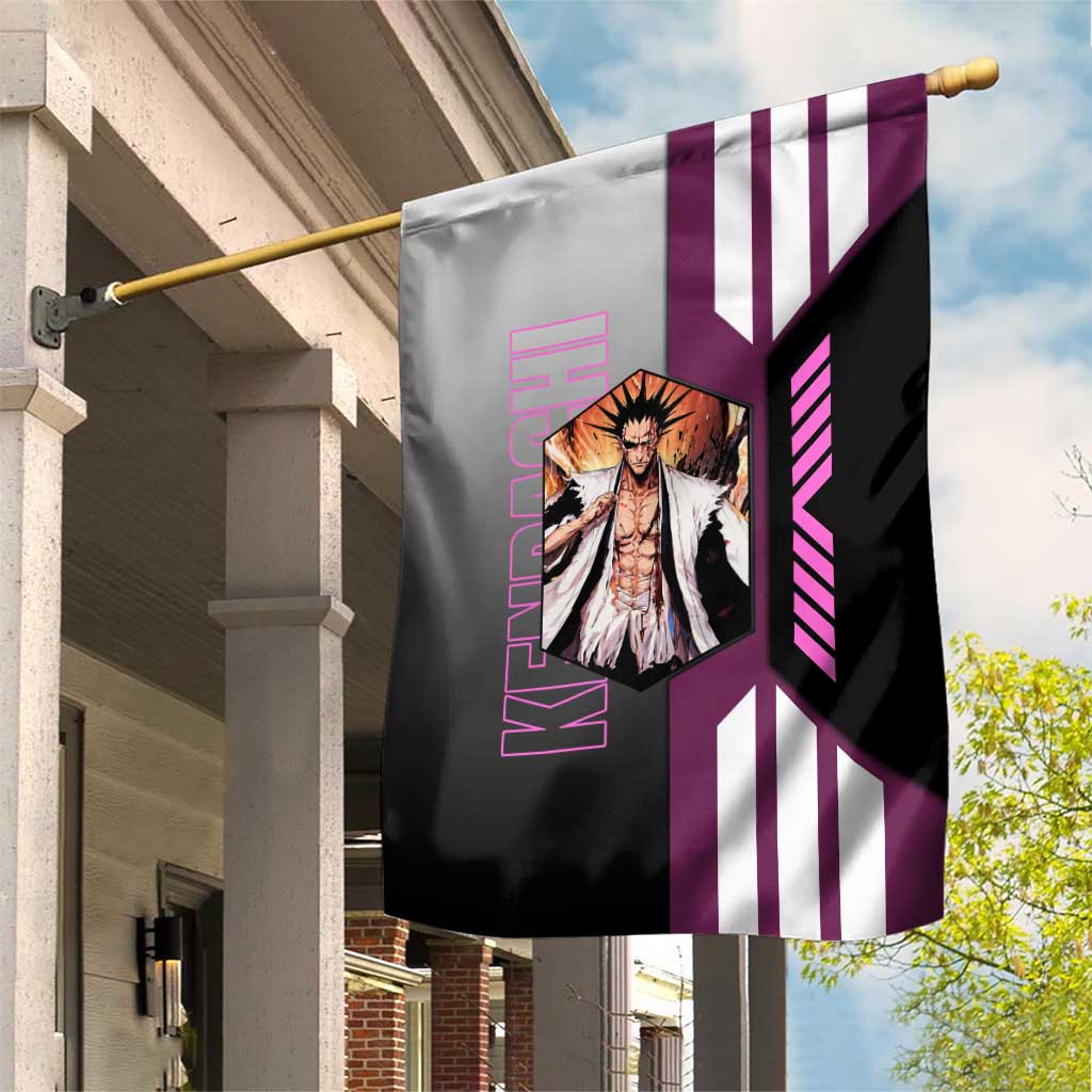 Kenpachi Zaraki from Bleach Garden Flag with Sword and Battle Ready Pose Design - The Mazicc
