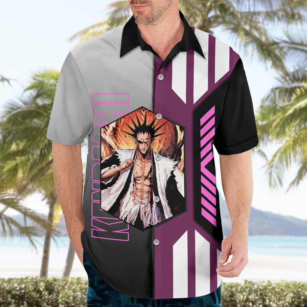 Kenpachi Zaraki from Bleach Hawaiian Shirt with Sword and Battle Ready Pose Design - The Mazicc