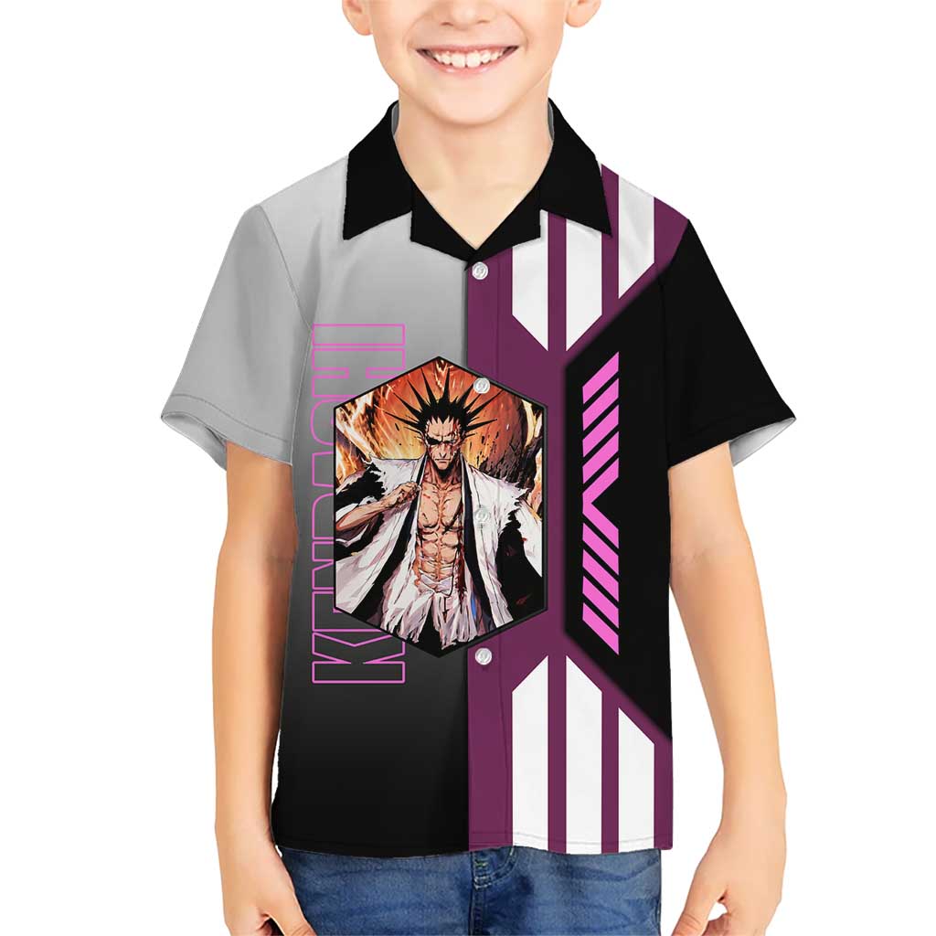 Kenpachi Zaraki from Bleach Hawaiian Shirt with Sword and Battle Ready Pose Design - The Mazicc