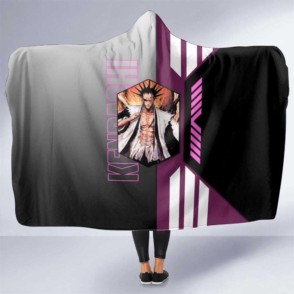 Kenpachi Zaraki from Bleach Hooded Blanket with Sword and Battle Ready Pose Design - The Mazicc