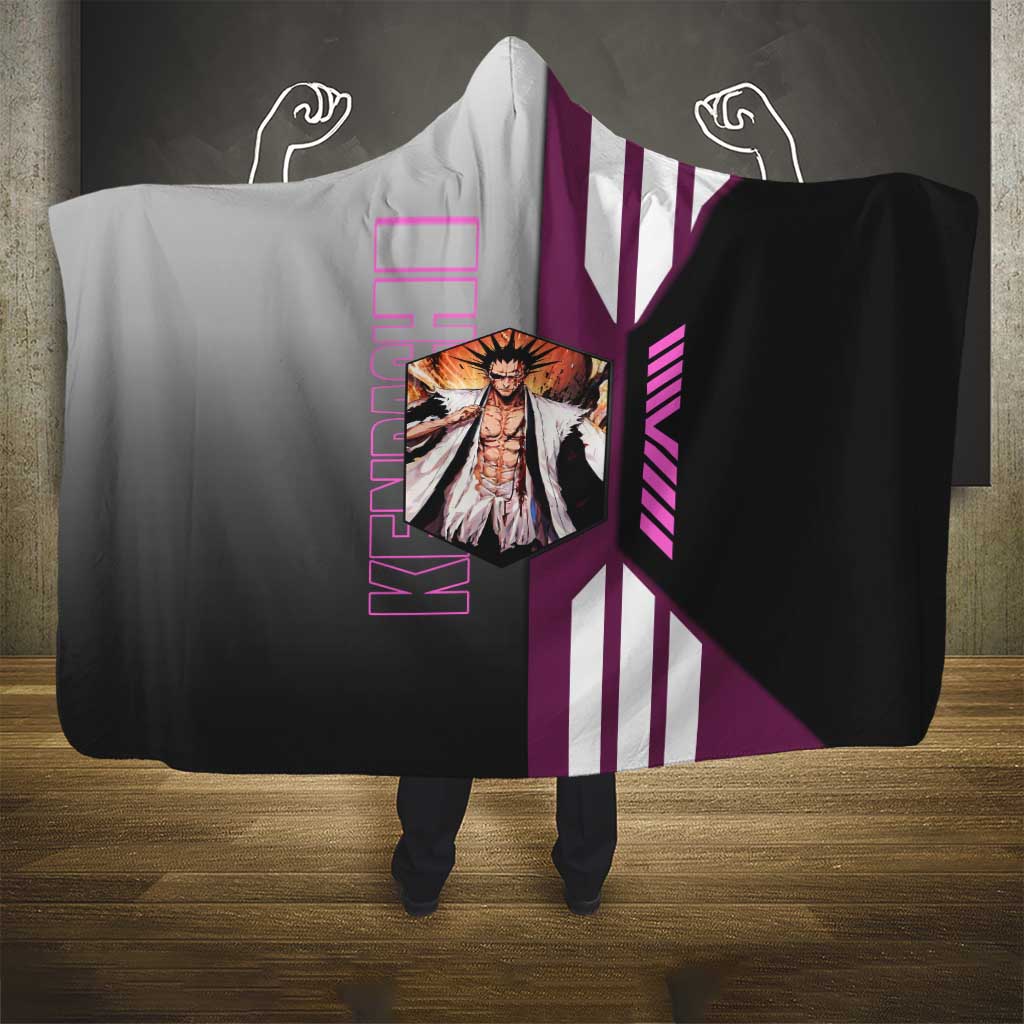 Kenpachi Zaraki from Bleach Hooded Blanket with Sword and Battle Ready Pose Design - The Mazicc