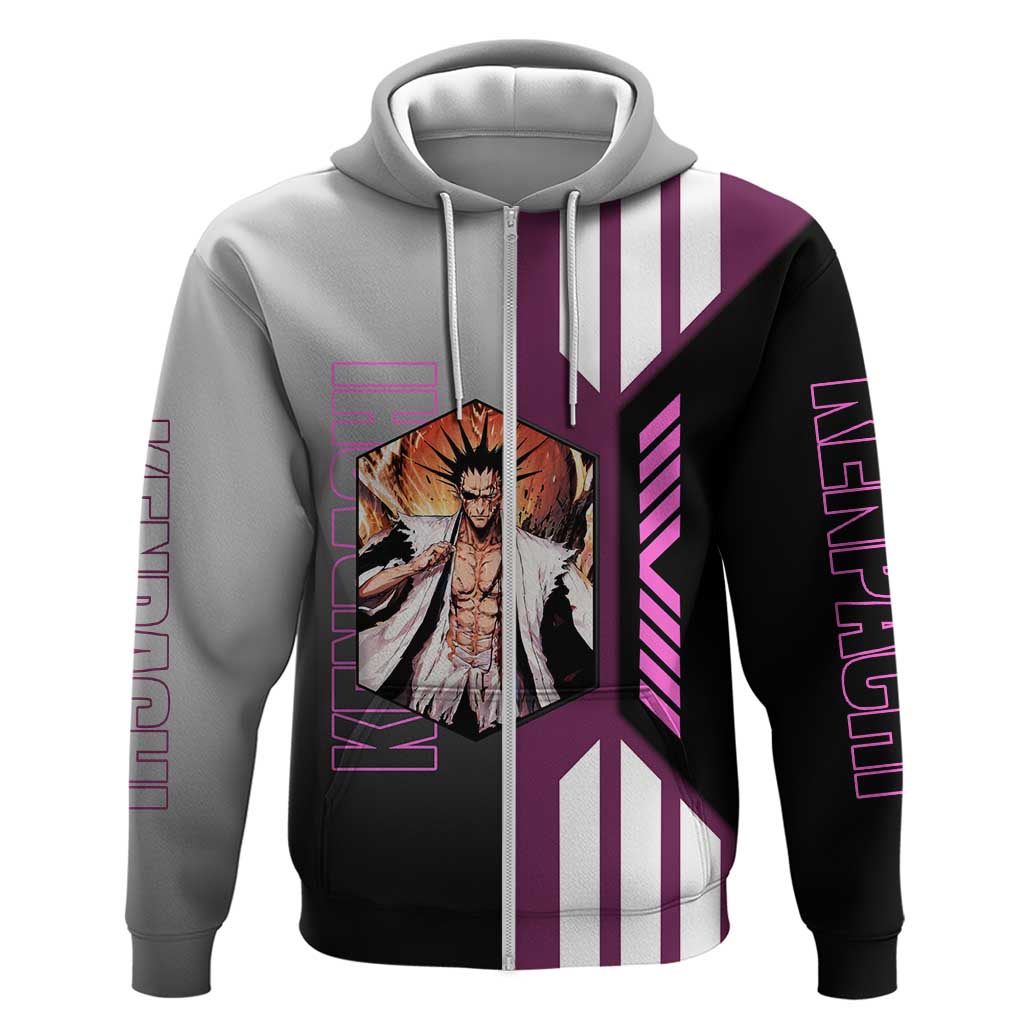 Kenpachi Zaraki from Bleach Hoodie with Sword and Battle Ready Pose Design - The Mazicc