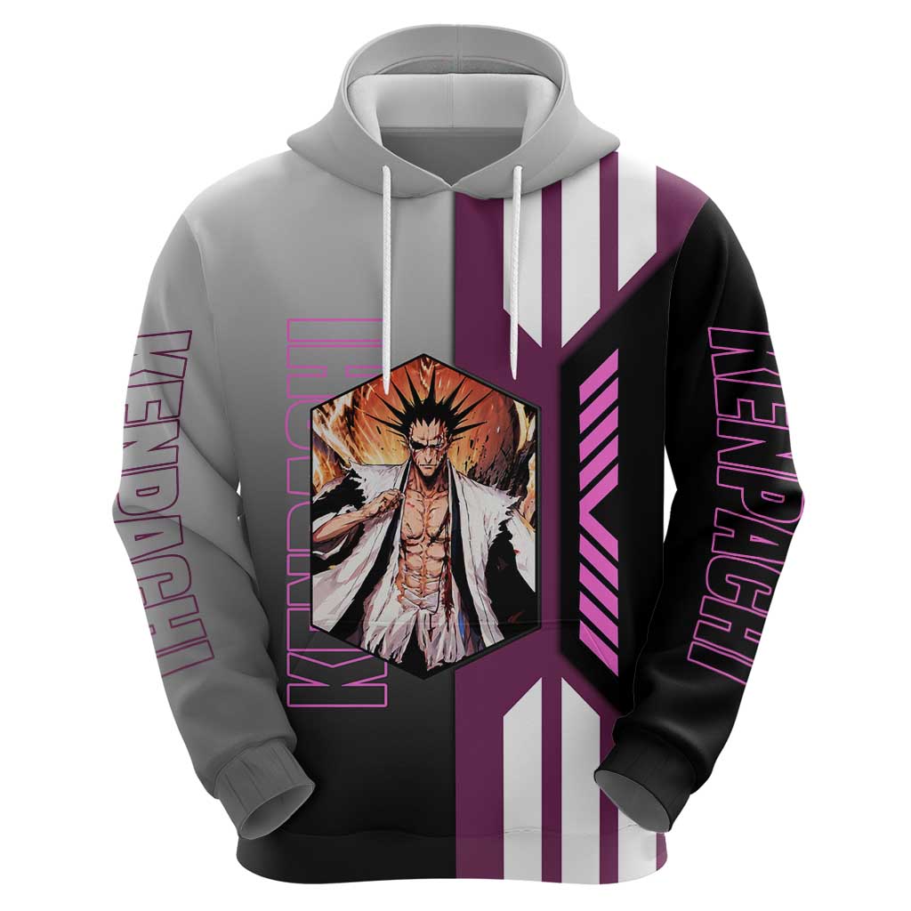 Kenpachi Zaraki from Bleach Hoodie with Sword and Battle Ready Pose Design - The Mazicc