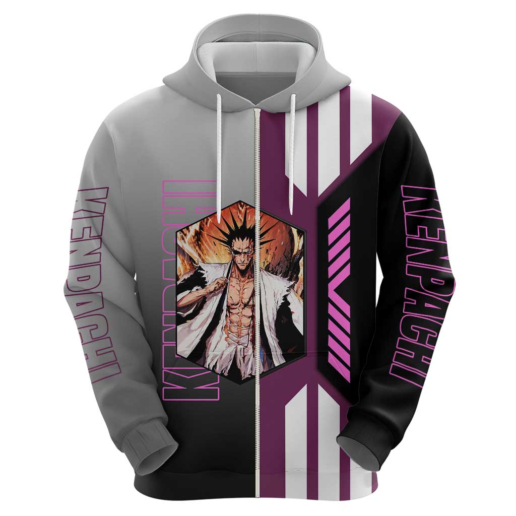 Kenpachi Zaraki from Bleach Hoodie with Sword and Battle Ready Pose Design - The Mazicc