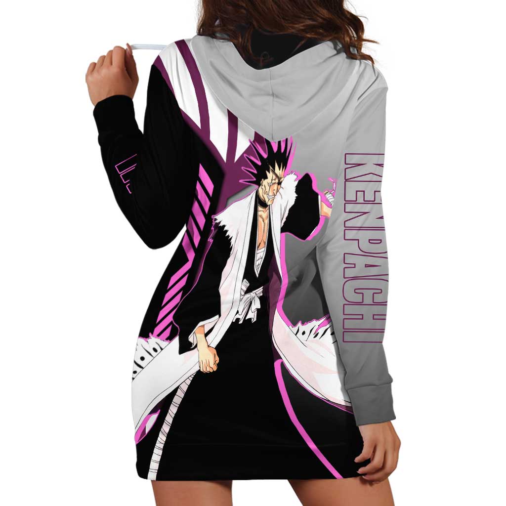 Kenpachi Zaraki from Bleach Hoodie Dress with Sword and Battle Ready Pose Design - The Mazicc