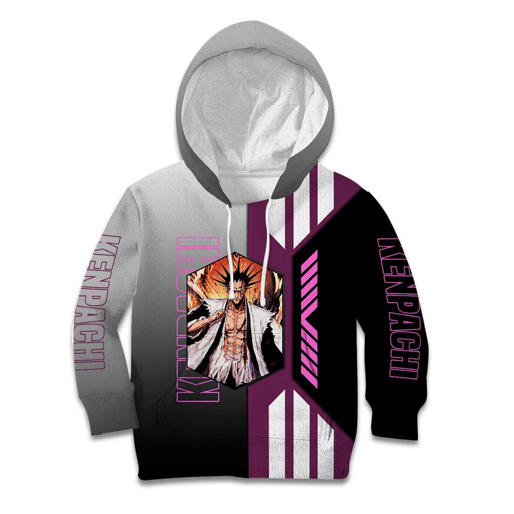 Kenpachi Zaraki from Bleach Kid Hoodie with Sword and Battle Ready Pose Design - The Mazicc