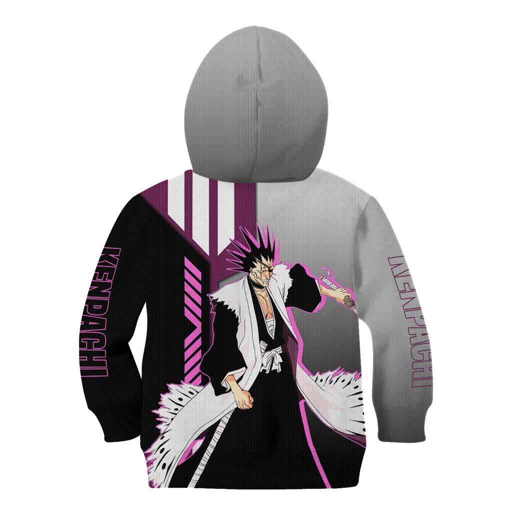Kenpachi Zaraki from Bleach Kid Hoodie with Sword and Battle Ready Pose Design - The Mazicc