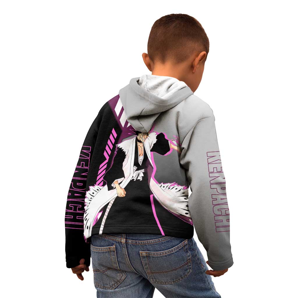 Kenpachi Zaraki from Bleach Kid Hoodie with Sword and Battle Ready Pose Design - The Mazicc