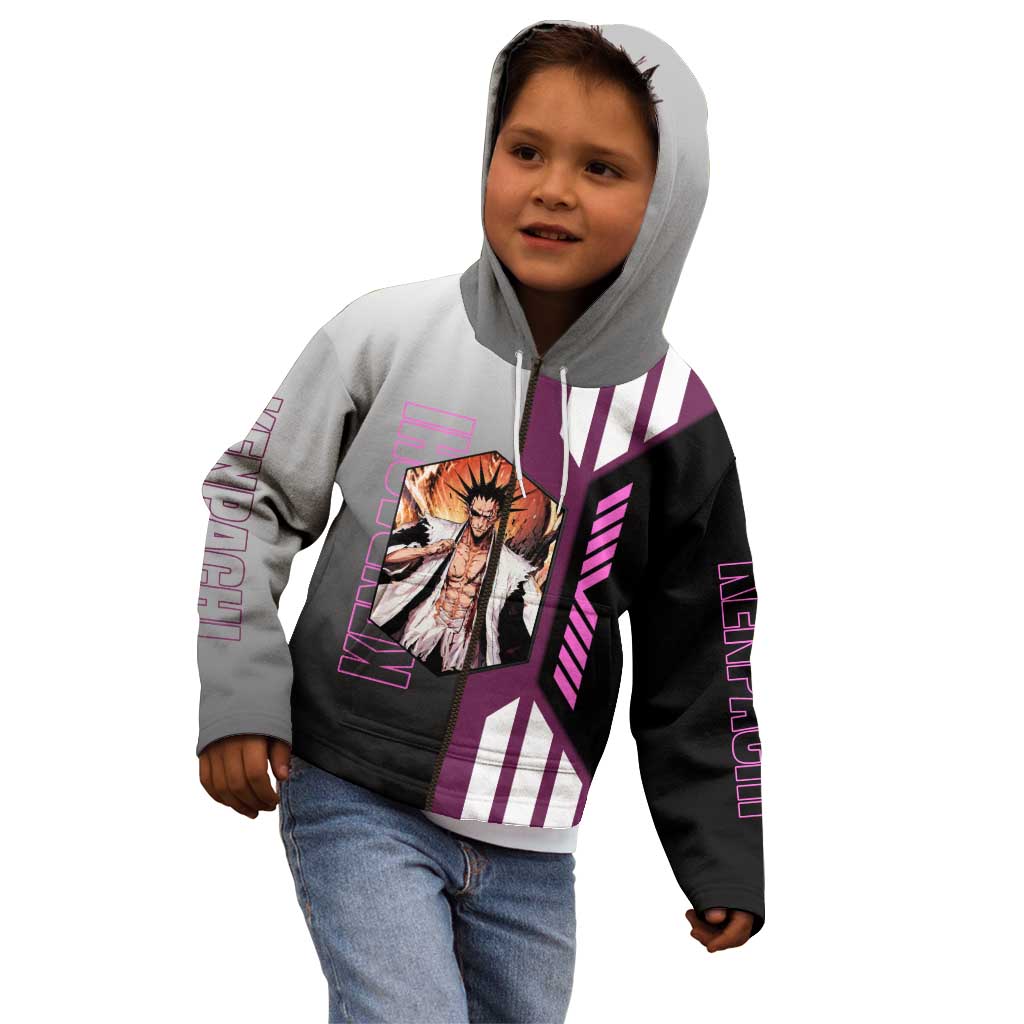 Kenpachi Zaraki from Bleach Kid Hoodie with Sword and Battle Ready Pose Design - The Mazicc