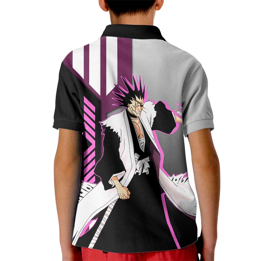 Kenpachi Zaraki from Bleach Kid Polo Shirt with Sword and Battle Ready Pose Design - The Mazicc