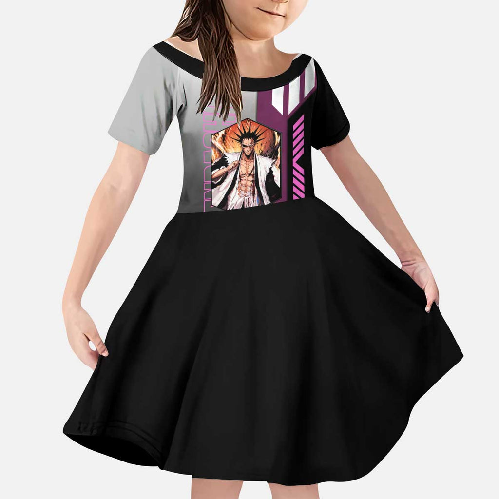 Kenpachi Zaraki from Bleach Kid Short Sleeve Dress with Sword and Battle Ready Pose Design - The Mazicc