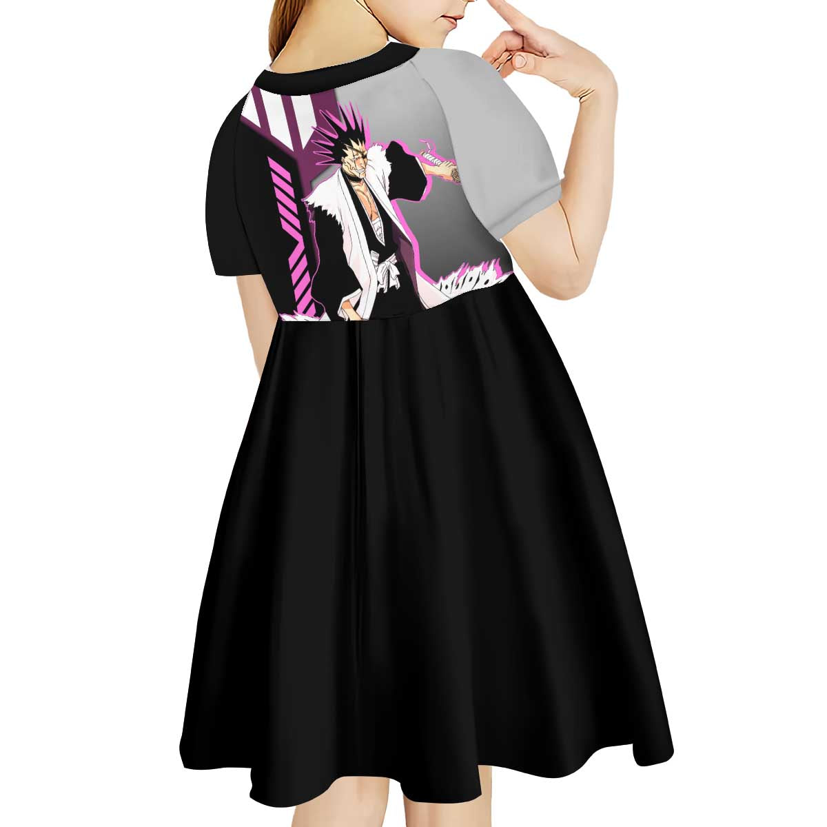 Kenpachi Zaraki from Bleach Kid Short Sleeve Dress with Sword and Battle Ready Pose Design - The Mazicc