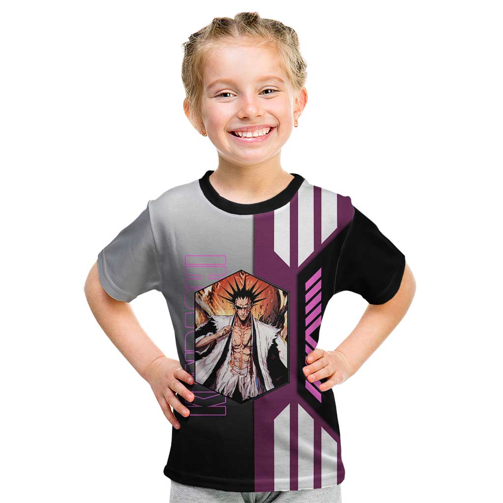 Kenpachi Zaraki from Bleach Kid T Shirt with Sword and Battle Ready Pose Design - The Mazicc
