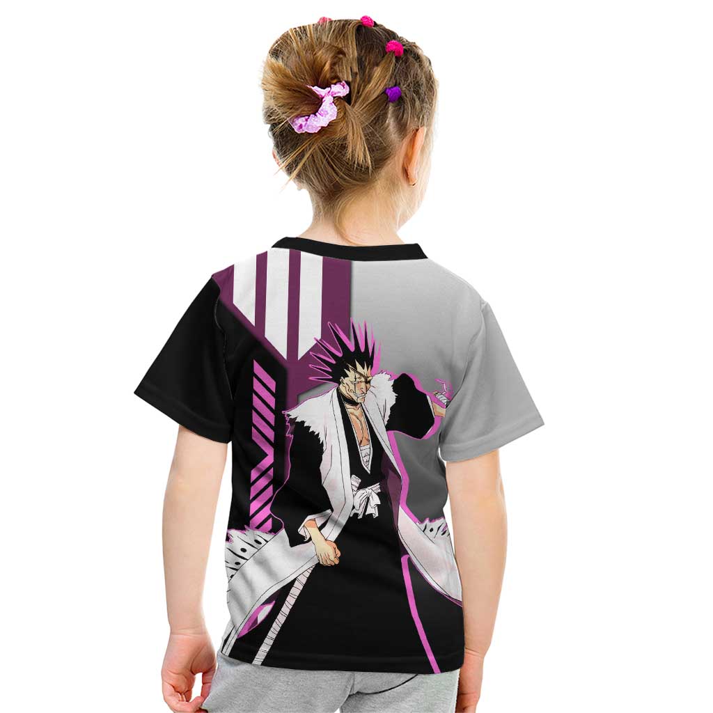 Kenpachi Zaraki from Bleach Kid T Shirt with Sword and Battle Ready Pose Design - The Mazicc