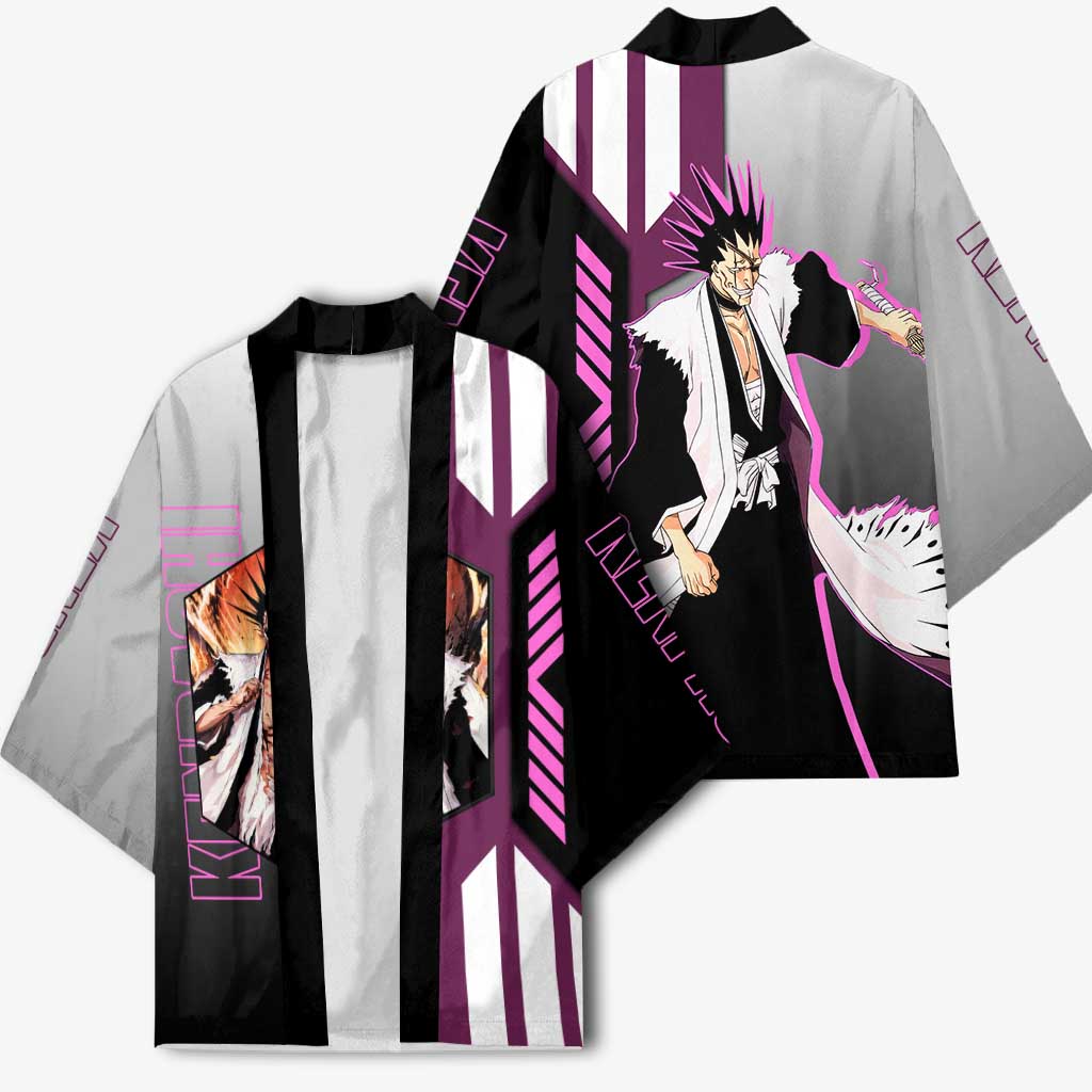 Kenpachi Zaraki from Bleach Kimono with Sword and Battle Ready Pose Design - The Mazicc