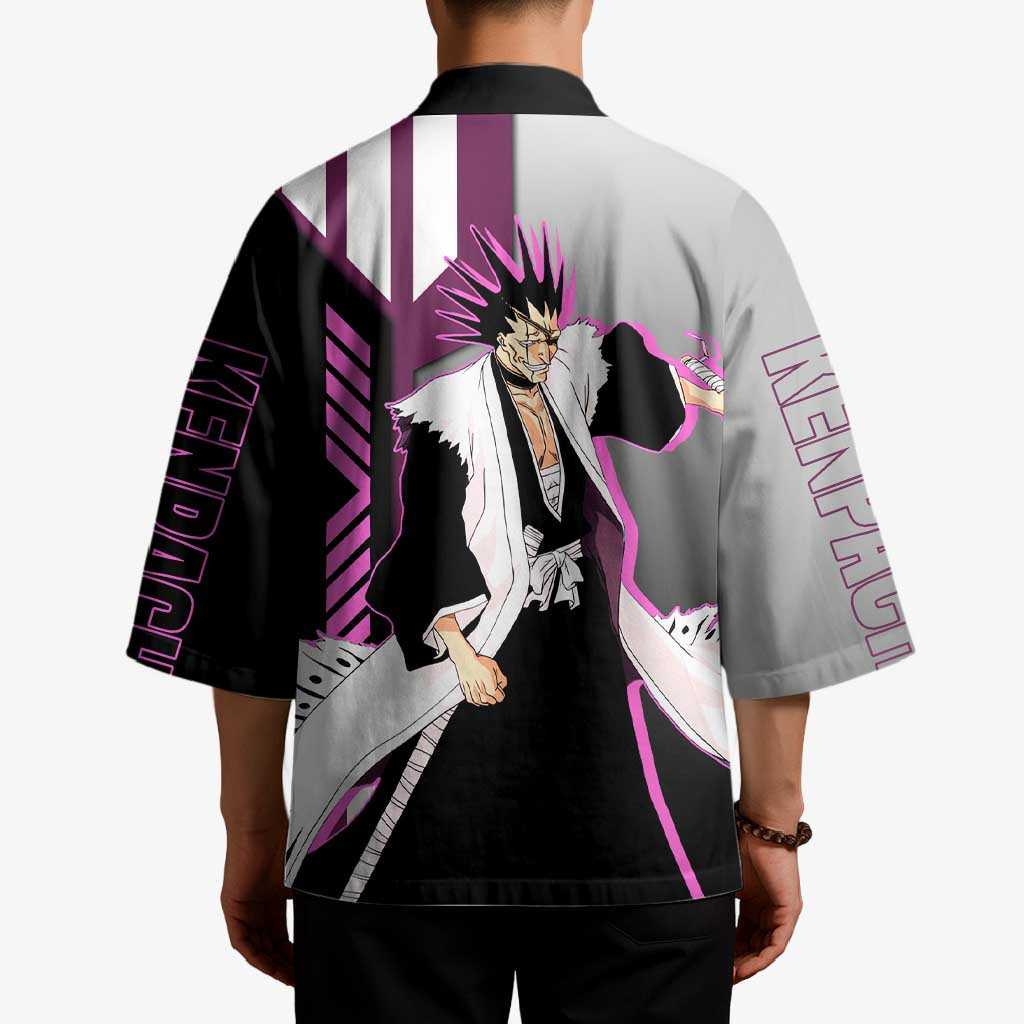 Kenpachi Zaraki from Bleach Kimono with Sword and Battle Ready Pose Design - The Mazicc