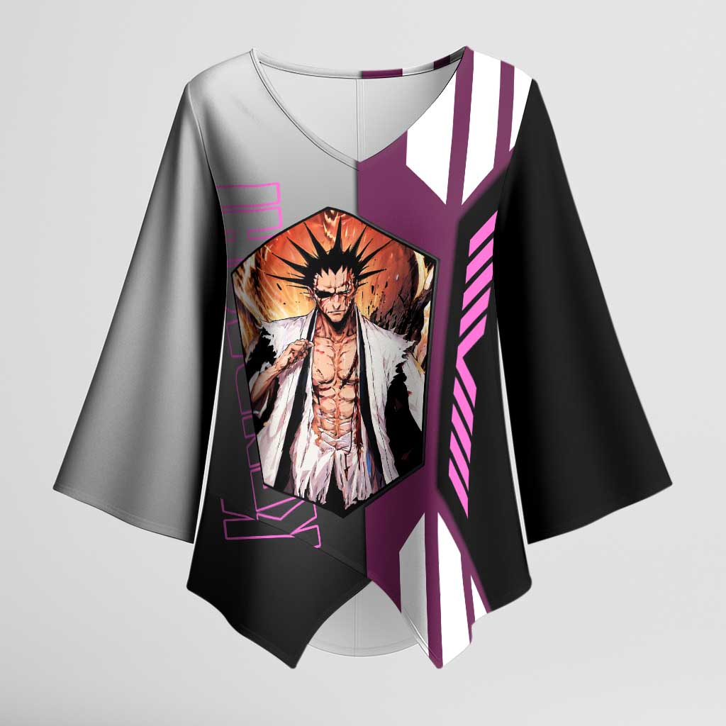 Kenpachi Zaraki from Bleach Kimono Sleeve Blouse with Sword and Battle Ready Pose Design - The Mazicc