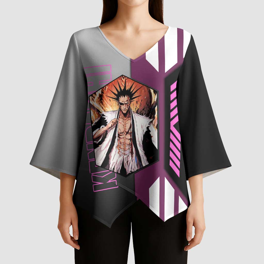 Kenpachi Zaraki from Bleach Kimono Sleeve Blouse with Sword and Battle Ready Pose Design - The Mazicc