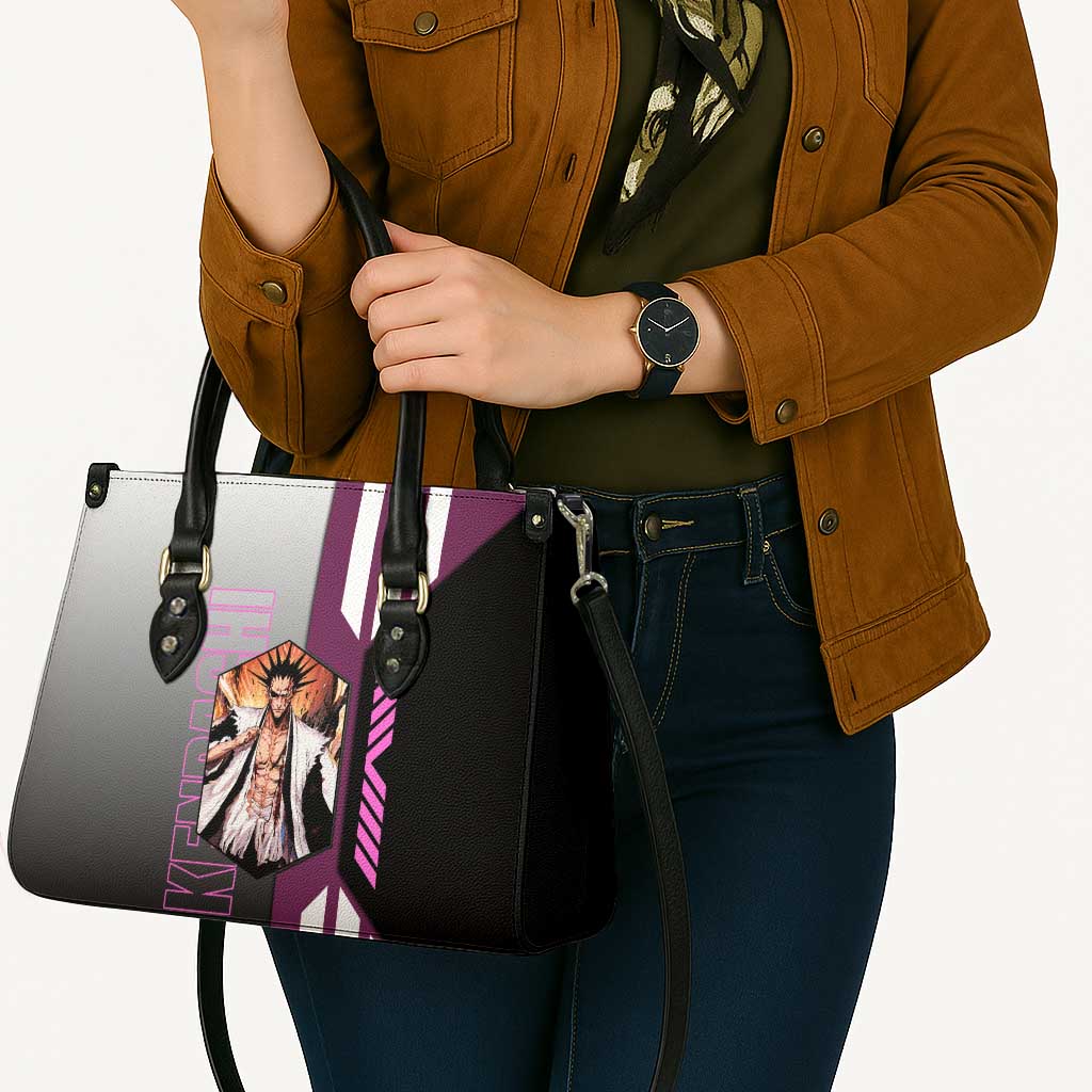 Kenpachi Zaraki from Bleach Leather Bag with Sword and Battle Ready Pose Design - The Mazicc