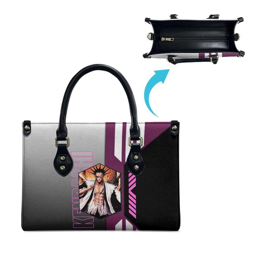 Kenpachi Zaraki from Bleach Leather Bag with Sword and Battle Ready Pose Design - The Mazicc