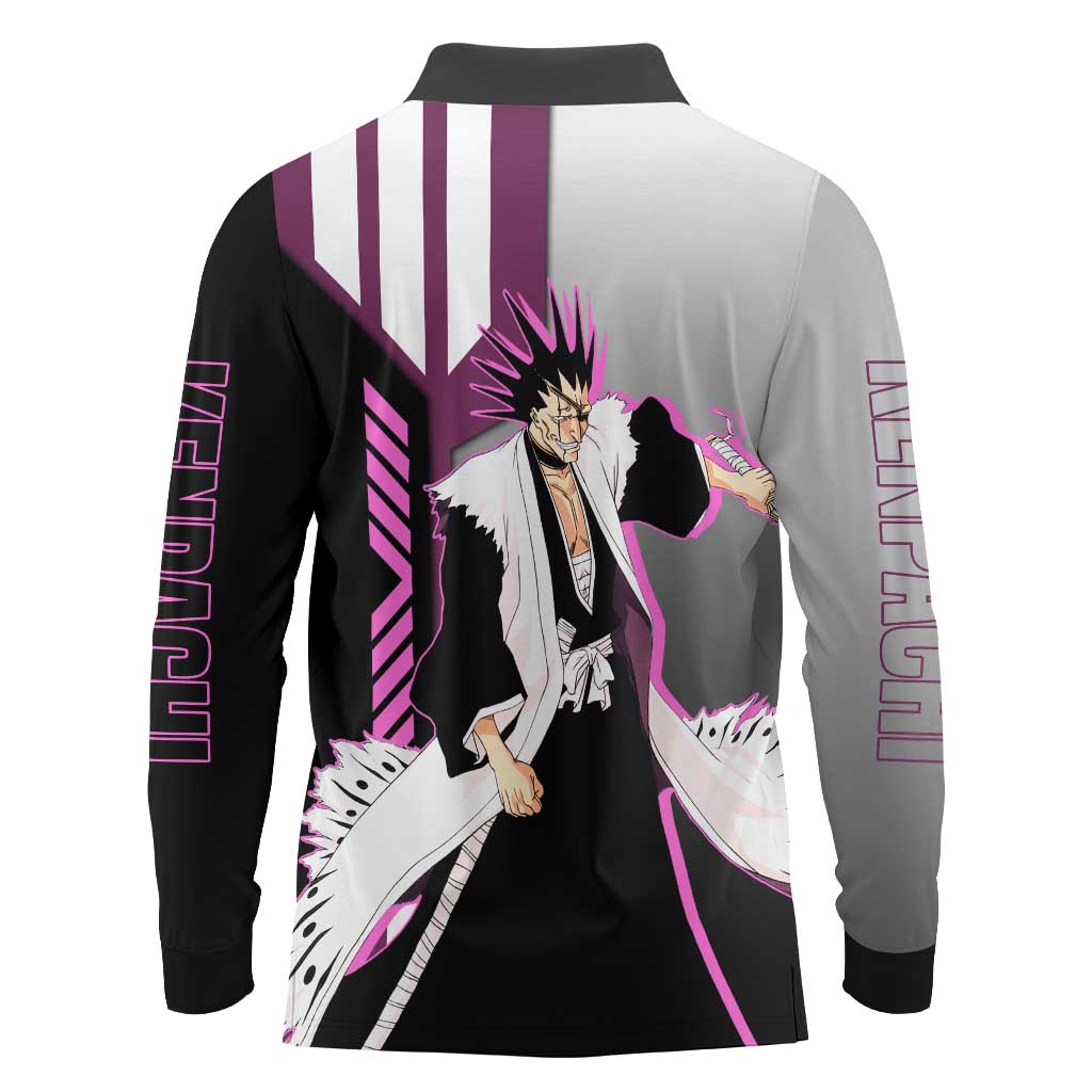 Kenpachi Zaraki from Bleach Long Sleeve Polo Shirt with Sword and Battle Ready Pose Design - The Mazicc