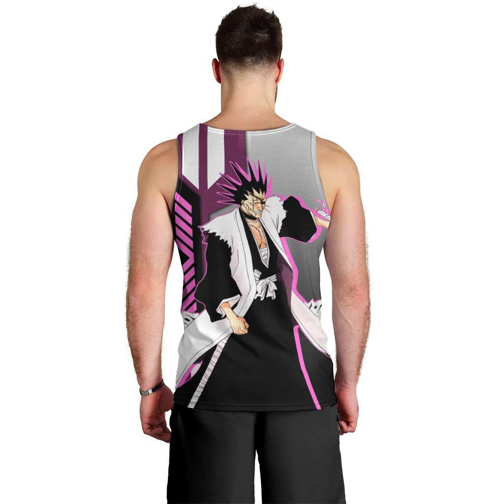 Kenpachi Zaraki from Bleach Men Tank Top with Sword and Battle Ready Pose Design - The Mazicc