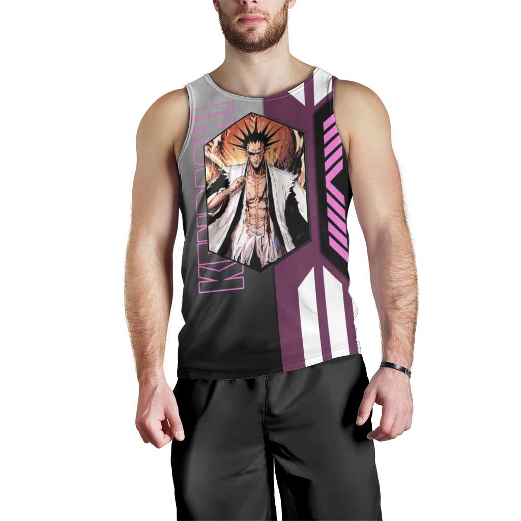 Kenpachi Zaraki from Bleach Men Tank Top with Sword and Battle Ready Pose Design - The Mazicc