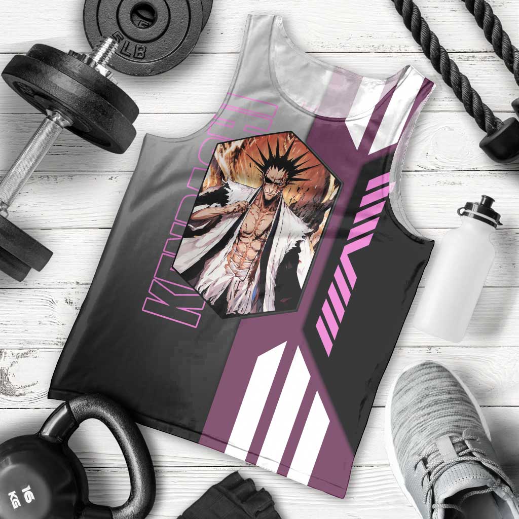 Kenpachi Zaraki from Bleach Men Tank Top with Sword and Battle Ready Pose Design - The Mazicc