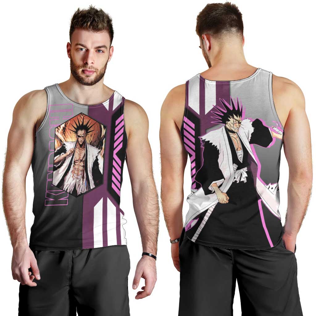 Kenpachi Zaraki from Bleach Men Tank Top with Sword and Battle Ready Pose Design - The Mazicc