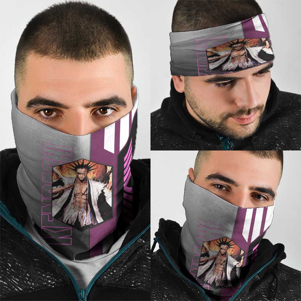 Kenpachi Zaraki from Bleach Neck Gaiter with Sword and Battle Ready Pose Design - The Mazicc