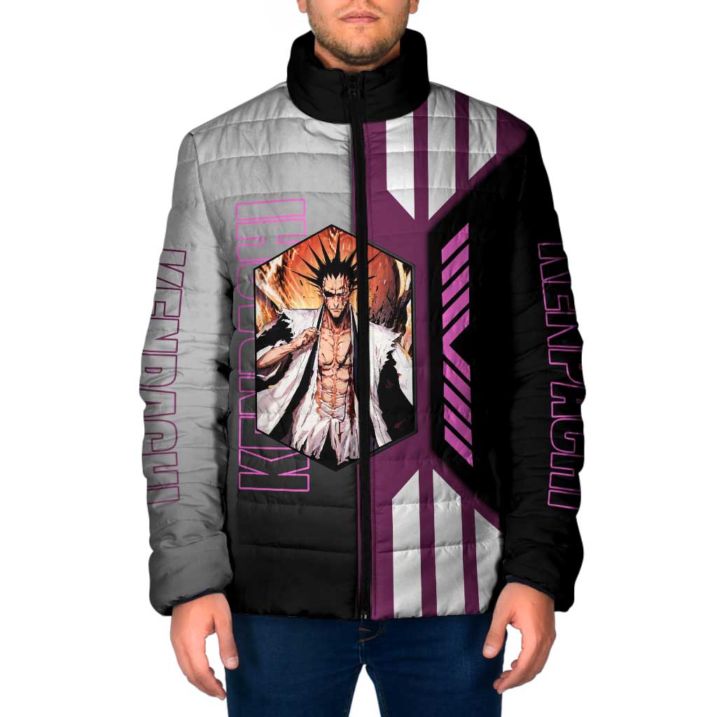 Kenpachi Zaraki from Bleach Padded Jacket with Sword and Battle Ready Pose Design - The Mazicc