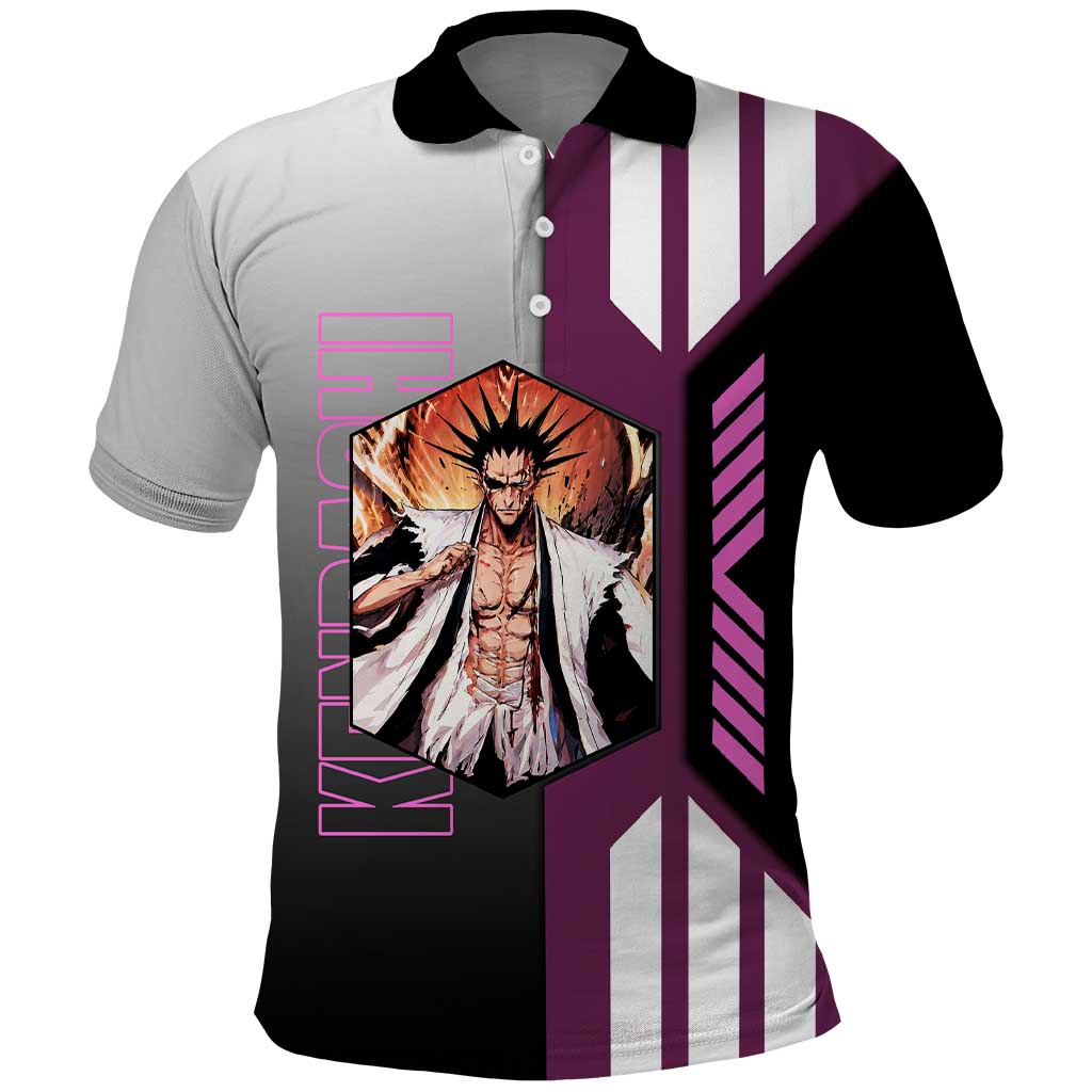 Kenpachi Zaraki from Bleach Polo Shirt with Sword and Battle Ready Pose Design - The Mazicc